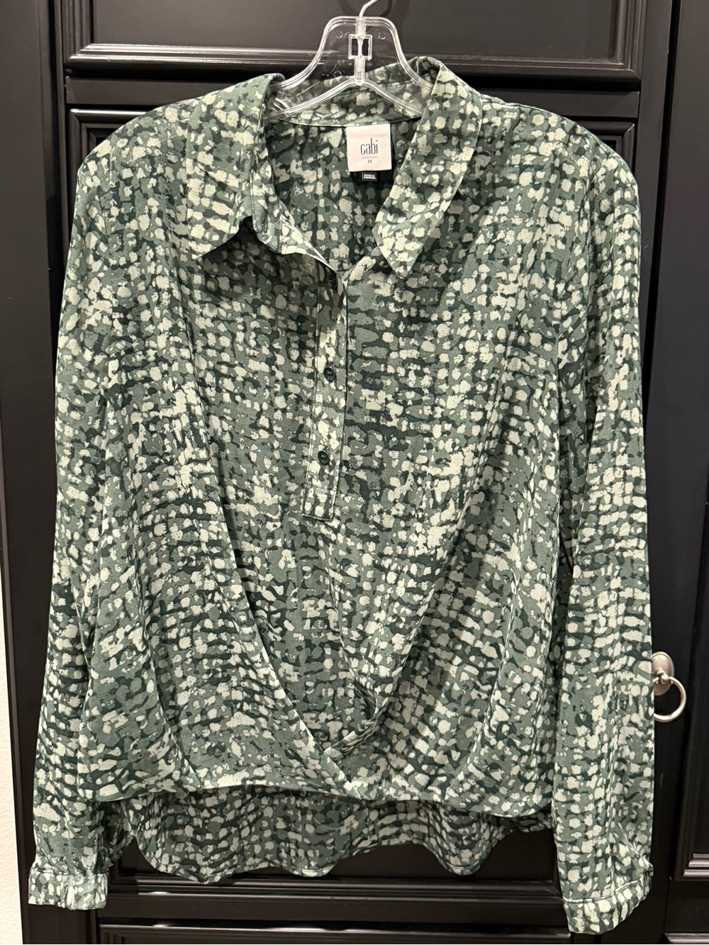 CAbi Olive Green Printed Button-Front Blouse
